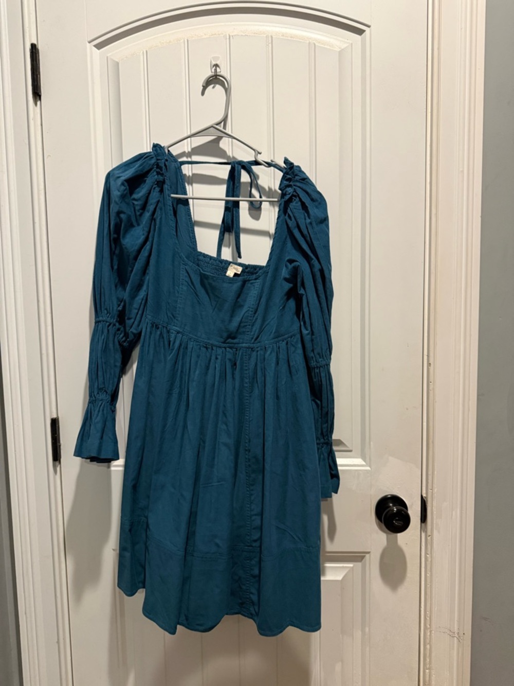 Pilcro Teal Smocked-Waist Sleeved Dress